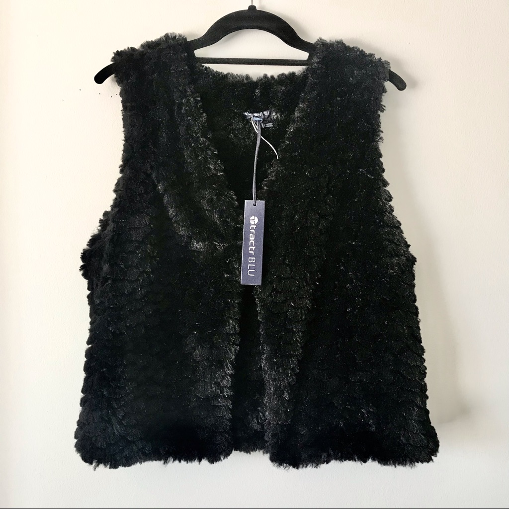 Tractrblu Black Faux Fur Vest M - Nwt